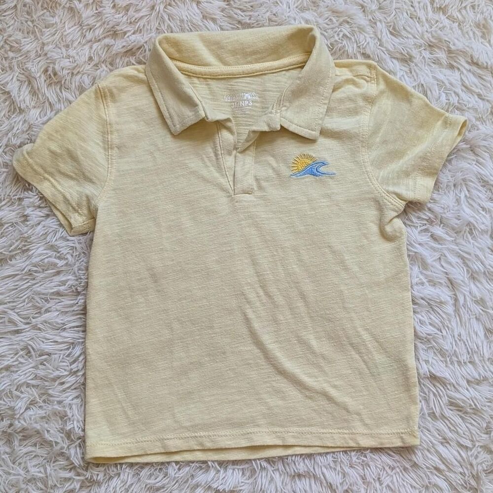 Garanimals Boys Size 3T Mellow Yellow Ocean Wave Short Sleeve Slub Jersey Polo